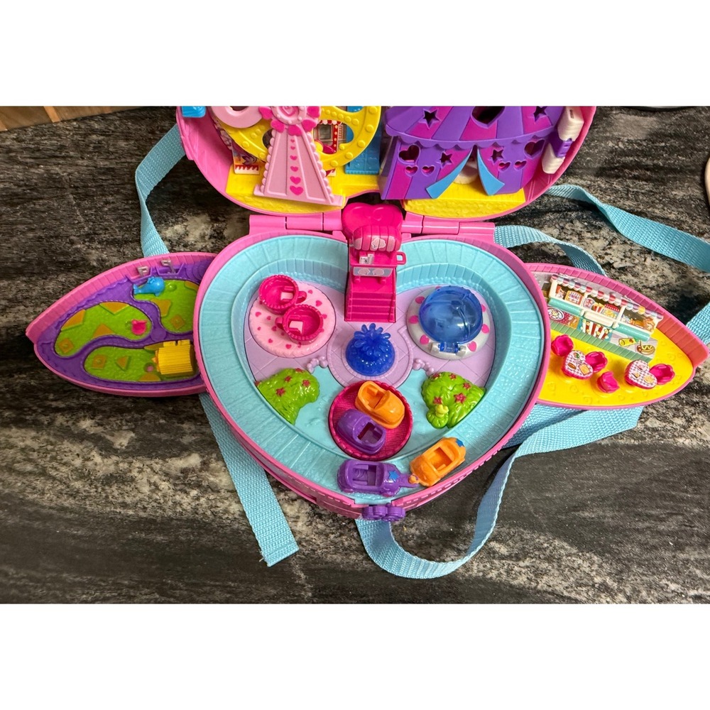 Polly Pocket Tiny is Mighty Theme Park Backpack Playset Pink Heart Carousel Toy - Picture 4 of 6